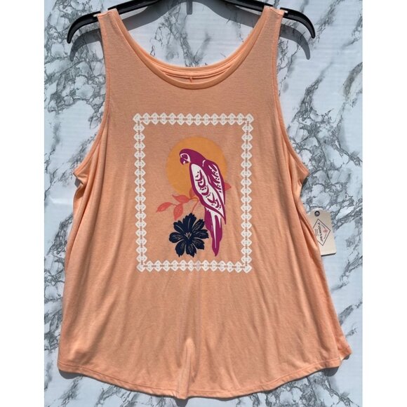 St. Johns Bay Womens Peach Tank Top With Parrot Graphic Design Sleeveless Size L - Picture 1 of 6